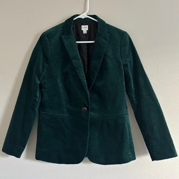 J. Crew Women's Deep Green Velvet Blazer - Picture 2 of 10